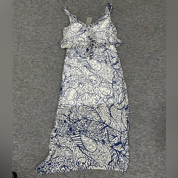 Navy and White Abstract Maxi Dress - Picture 1 of 4